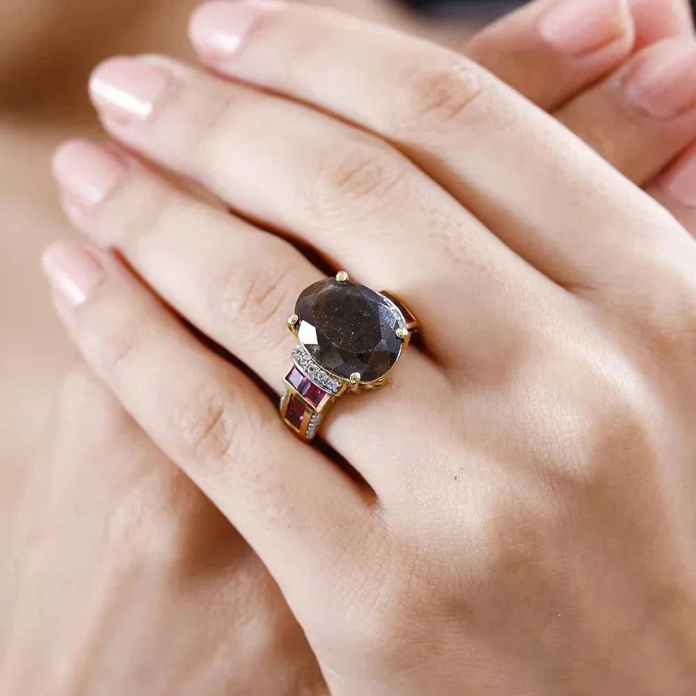 Zawadi Chocolate Sapphire and Orissa Rhodolite Garnet Ring in 18K Vermeil & 925